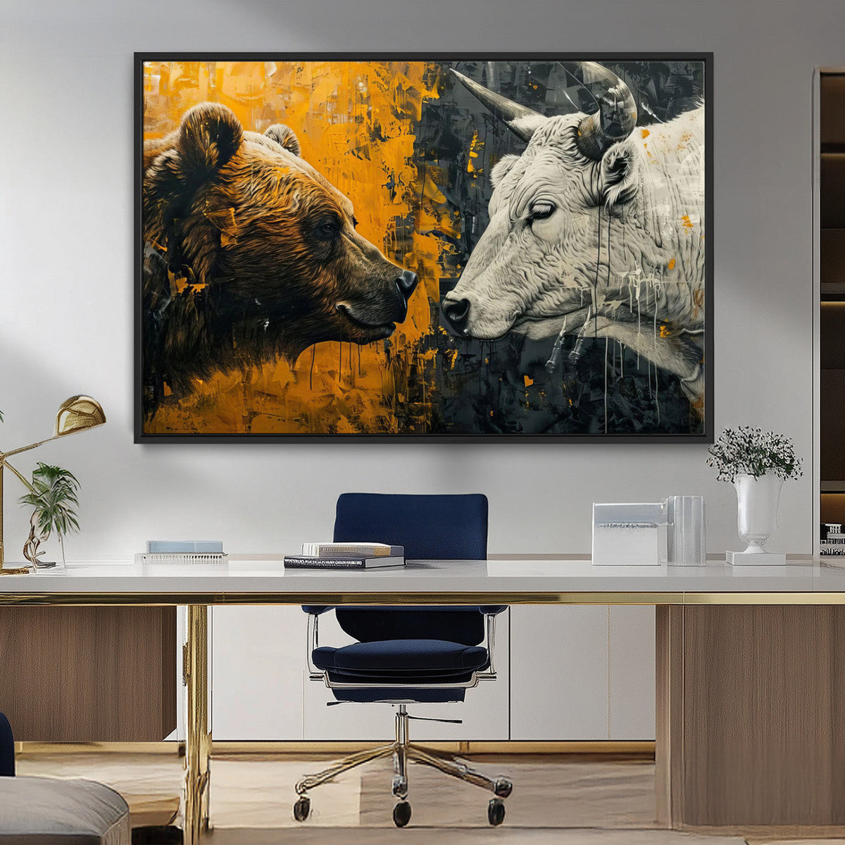 Bear and Bull Wall Art Canvas Print – Abstract Animal