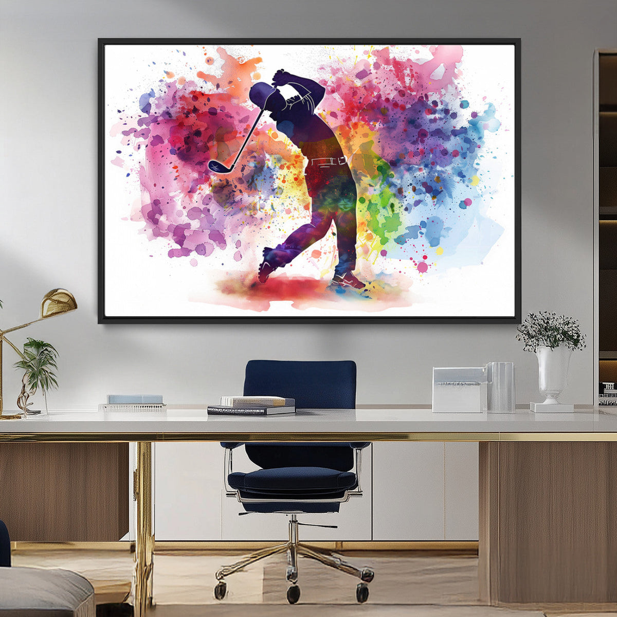 Colorful Golfer Swing Wall Art Canvas Print - Ready to Hang,