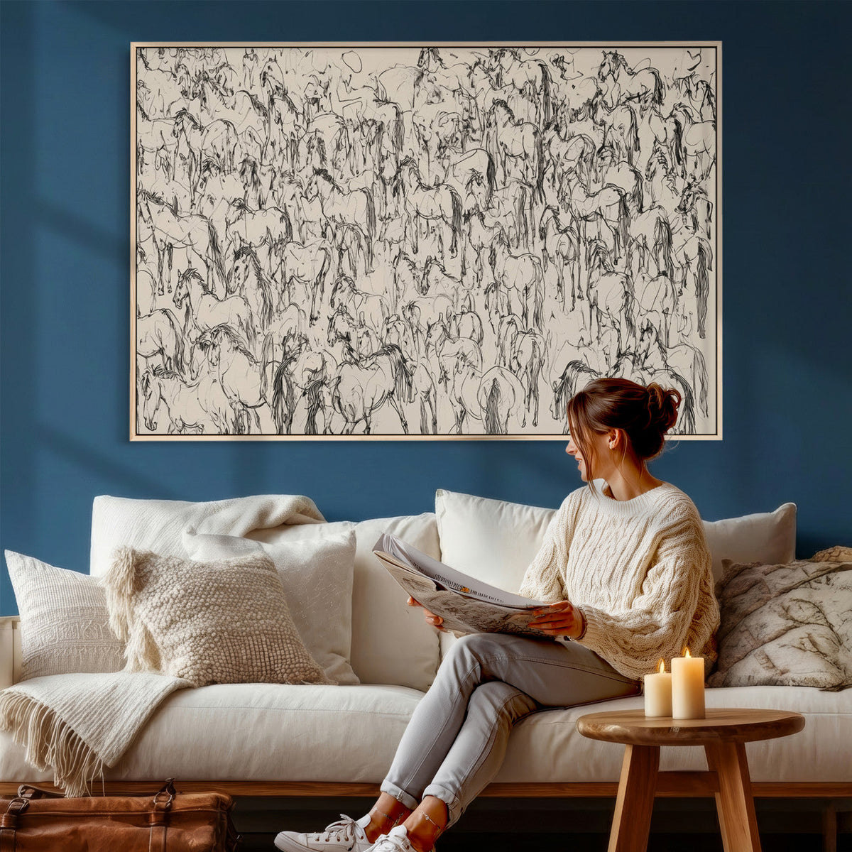 Abstract Horse Sketch Wall Art | Ready to Hang and Framed |