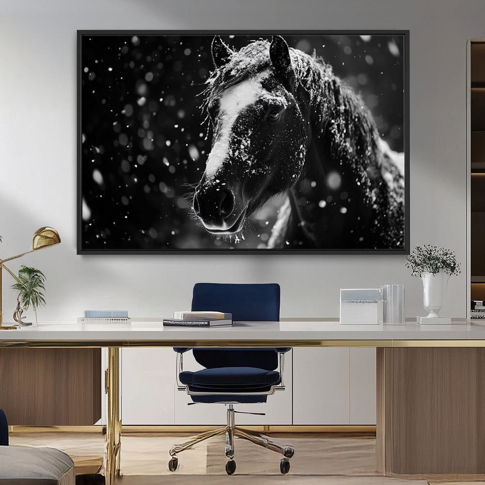 Winter Horse Wall Art | Black and White Horse Print | Ready