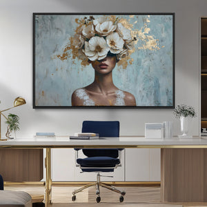 Golden Petal Wall Art - Petal Silhouette Woman Wall Art