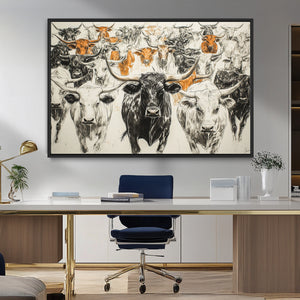 Texas Longhorn Wall Art Canvas Print – Herd Abstract Cow