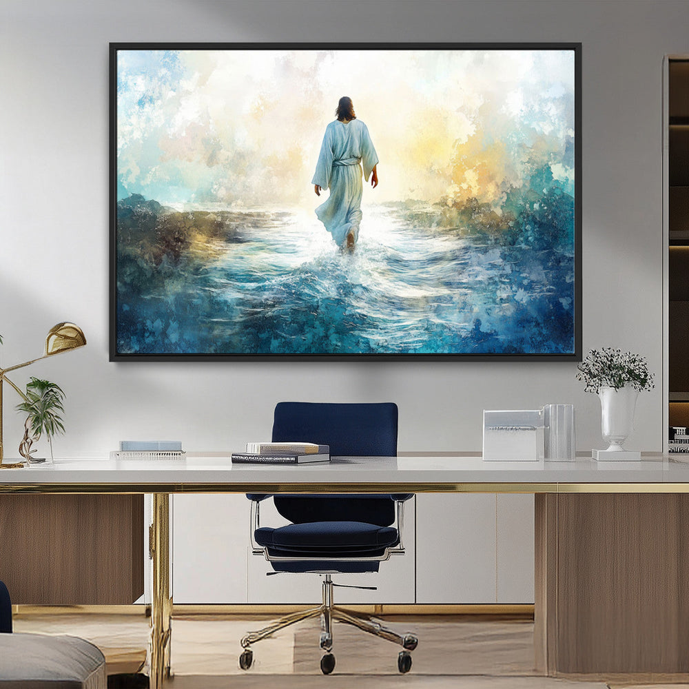 Watercolor Jesus Walking on Water Canvas Print, Christian