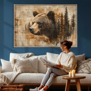 Rustic Grizzly Bear Wall Art, Abstract Grizzly 399 Bear Wall