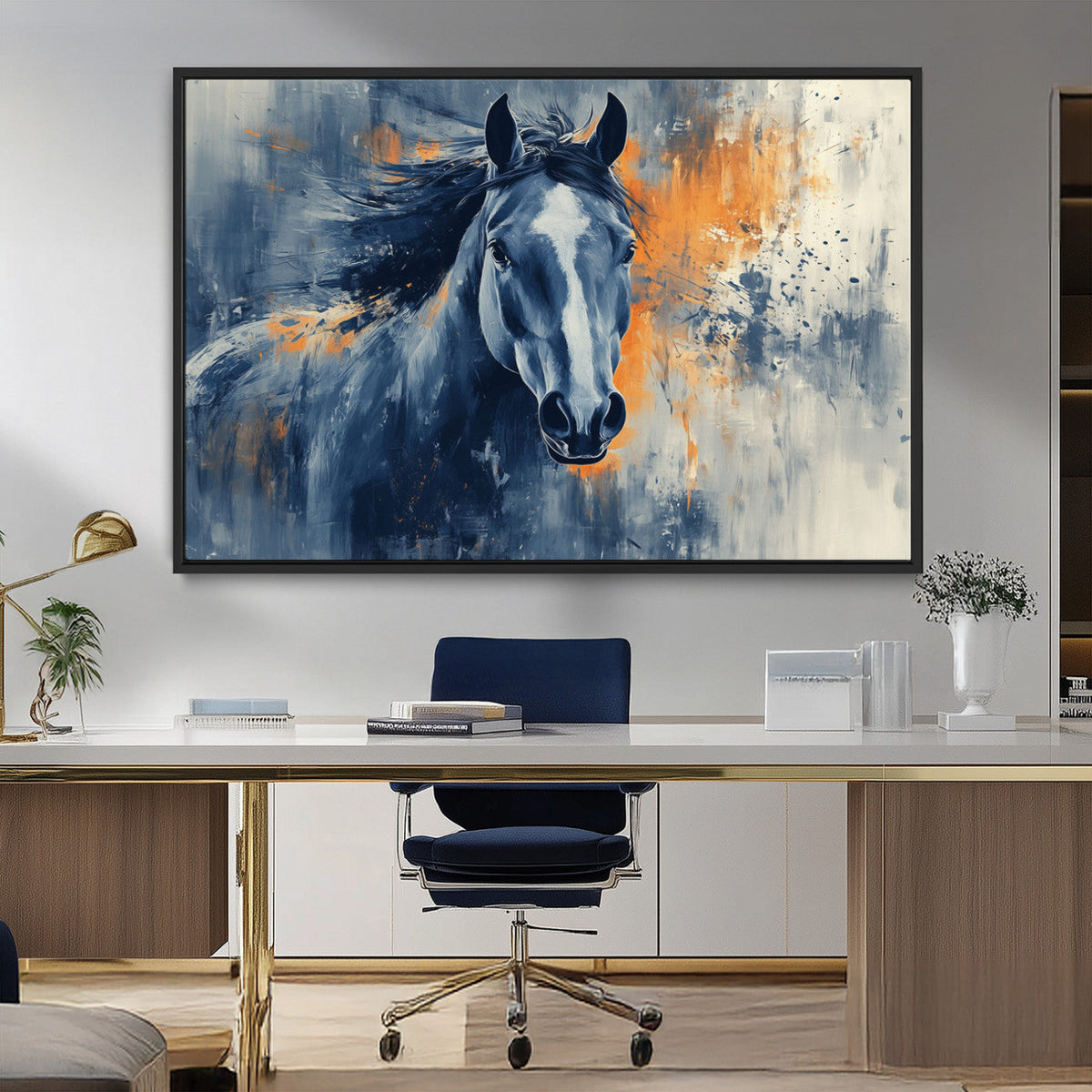 Abstract Blue Horse Wall Art Print Canvas | Horse Wall Art