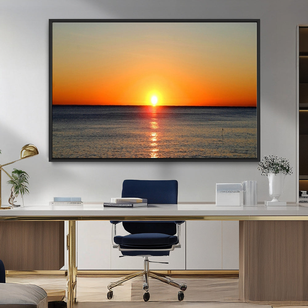 Golden Horizon Sunset Over Ocean Wall Art Canvas Print –