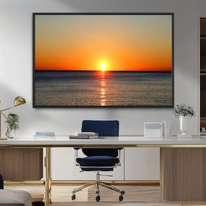 Golden Horizon Sunset Over Ocean Wall Art Canvas Print –