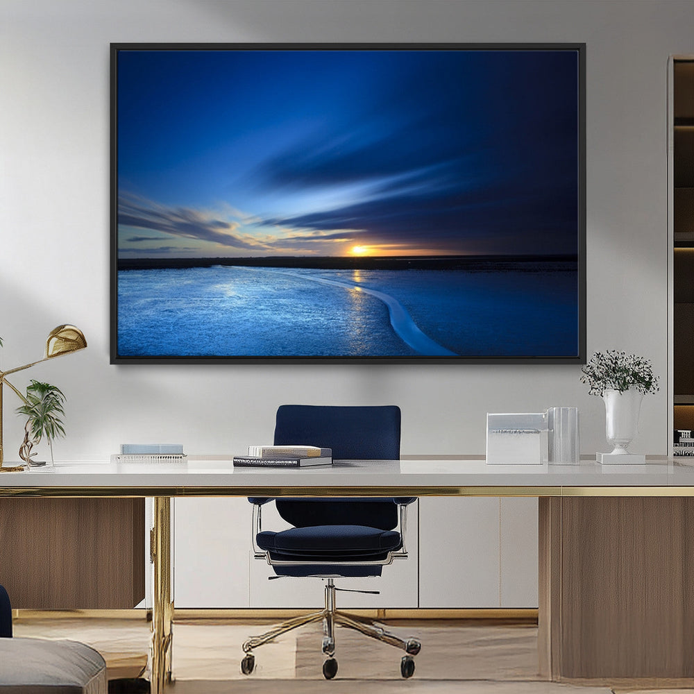 Blue Sunset Ocean Canvas Wall Art Print – Serene Coastal