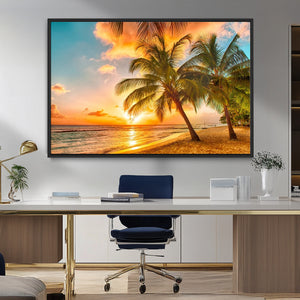 Tropical Sunset Beach Canvas Wall Art Print – Vibrant Palm