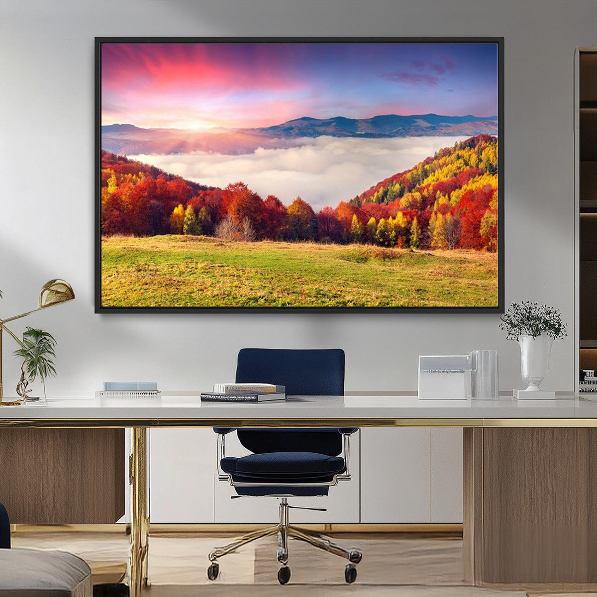 Autumn Mountain Foggy Landscape Wall Art Canvas Print |