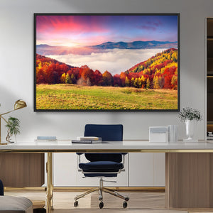 Autumn Mountain Foggy Landscape Wall Art Canvas Print |