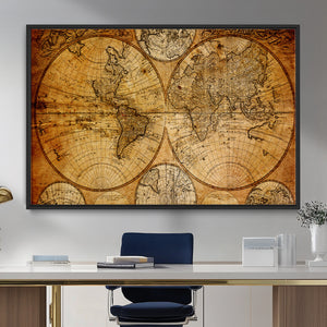 Vintage World Map Canvas Print – Antique Push Pin Travel