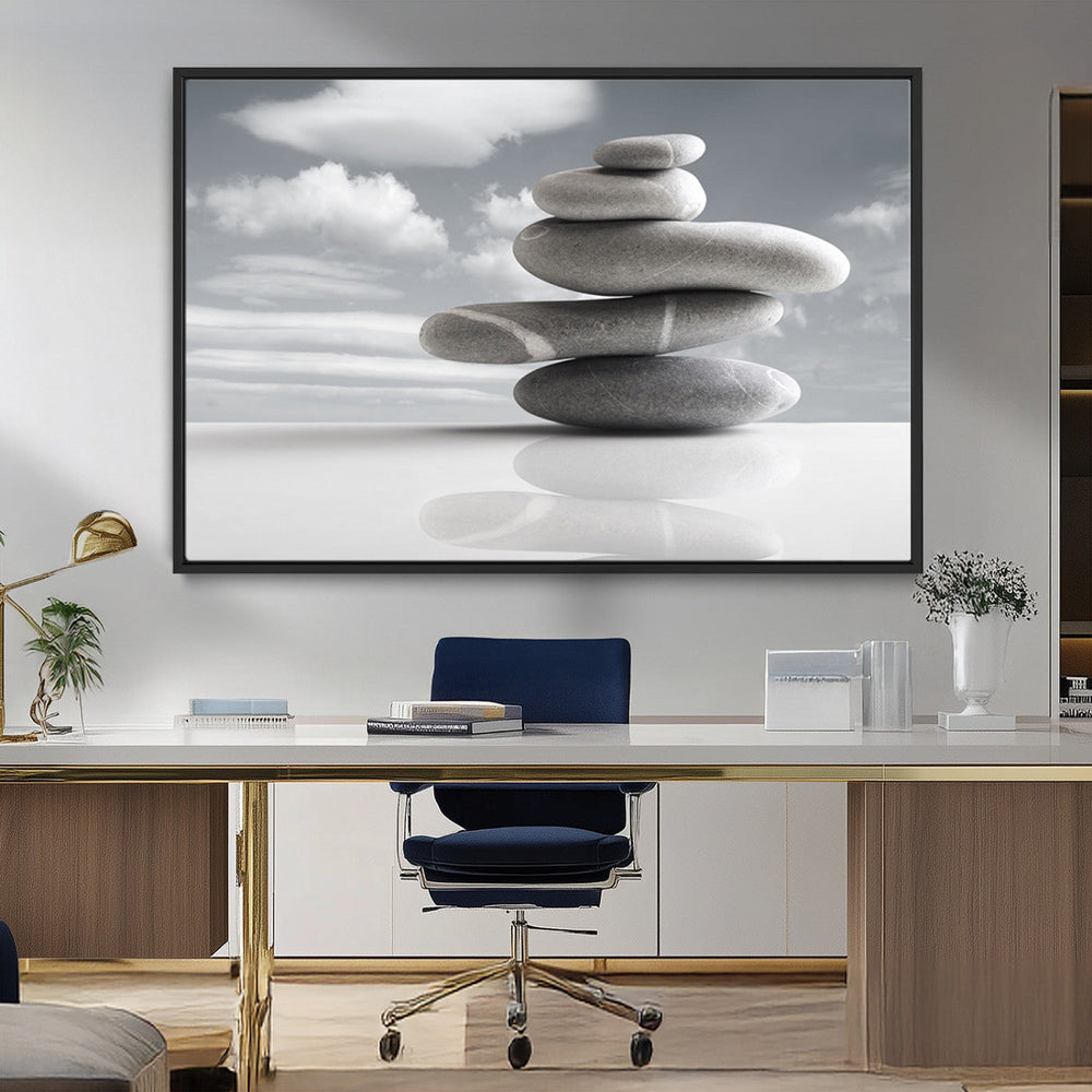 Still Life Black and White Zen Stones Wall Art Canvas,