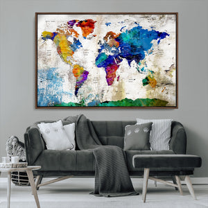 World Map Canvas Print – Framed Travel Map Wall Art for