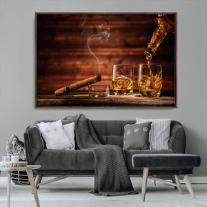Whiskey and Cigar Wall Art Canvas | 3 Panel Bar Room Decor