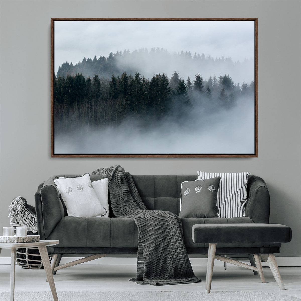 Autumn and Misty Trees in the Forest Wall Art Canvas Print,