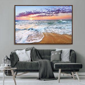 Coastal Sunset Art Beach Canvas Wall Art Print | Ocean Waves