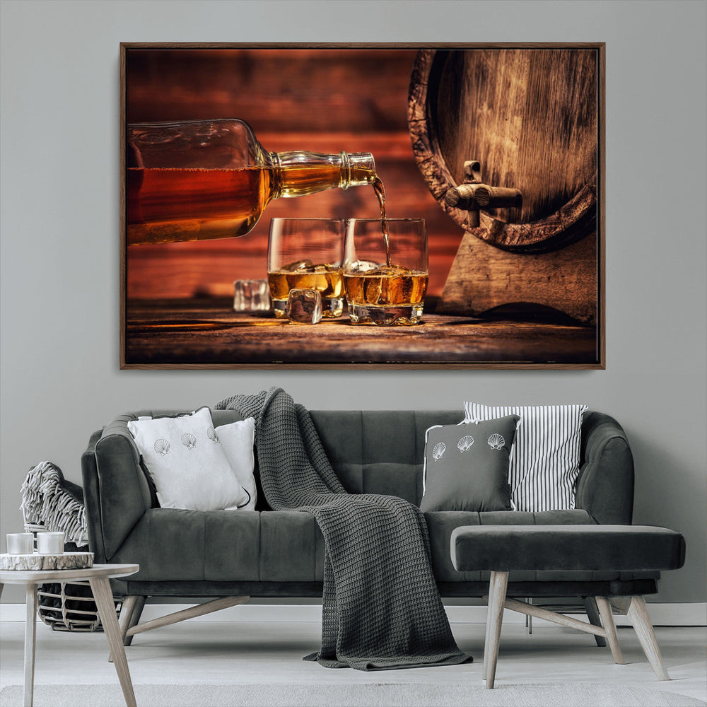Whiskey and Cigar Canvas Wall Art | 3 Panel Bar Room Decor