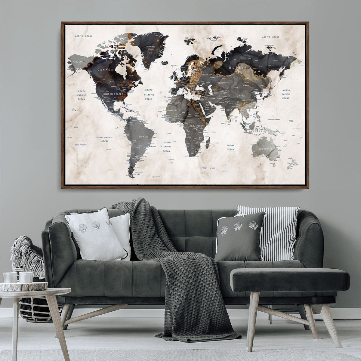 Abstract Map Printing - Modern World Map Canvas Wall Art for