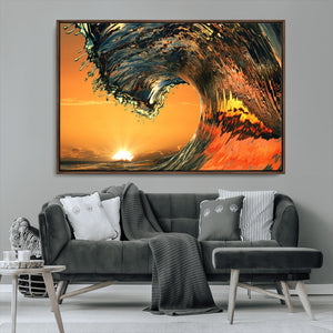 Surf Wave Sunset Canvas Wall Art Print, 3-Panel Ocean