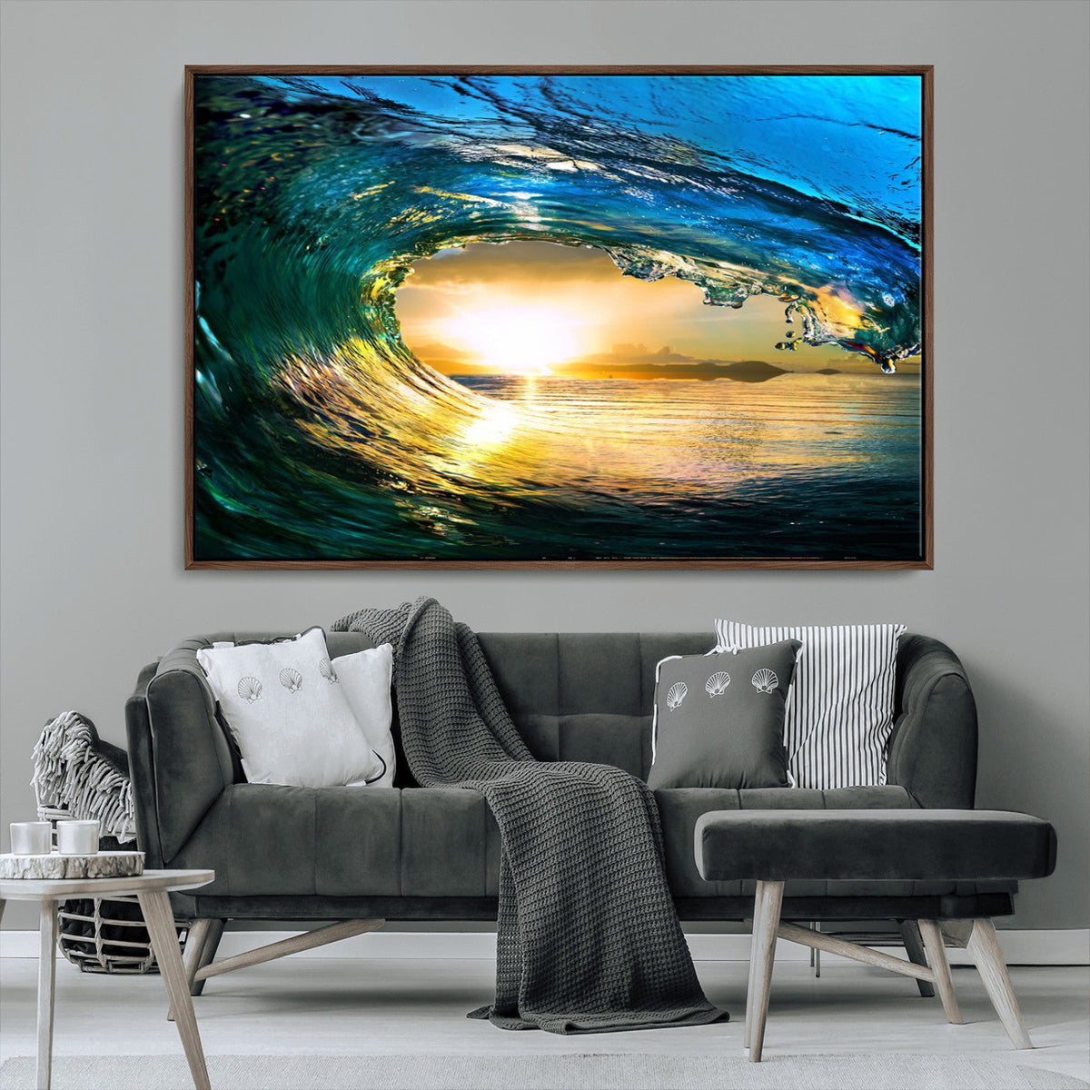 Ocean Wave at Sunset Canvas Art, Large Wall Print of Vibrant