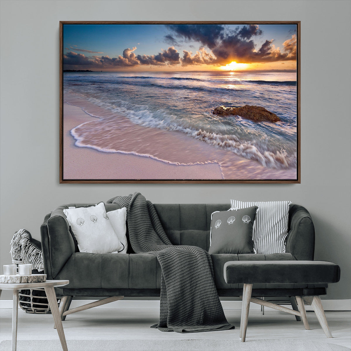 Sea Ocean Sunset Beach Wall Art Canvas Print