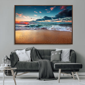 Sunset Ocean Beach Wall Art – Giclee Canvas Print, Coastal