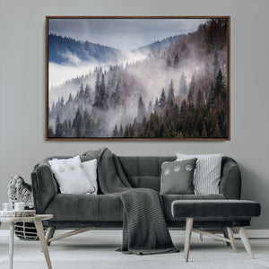 Beautiful Rising Fog in Winter Mountain Landscape- Framed