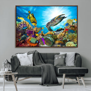 Aquatic Life Sea Turtles Fish Wall Art Canvas Print