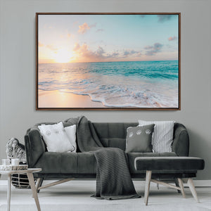 Tranquil Ocean Beach Sunset Canvas Wall Art | 3-Panel