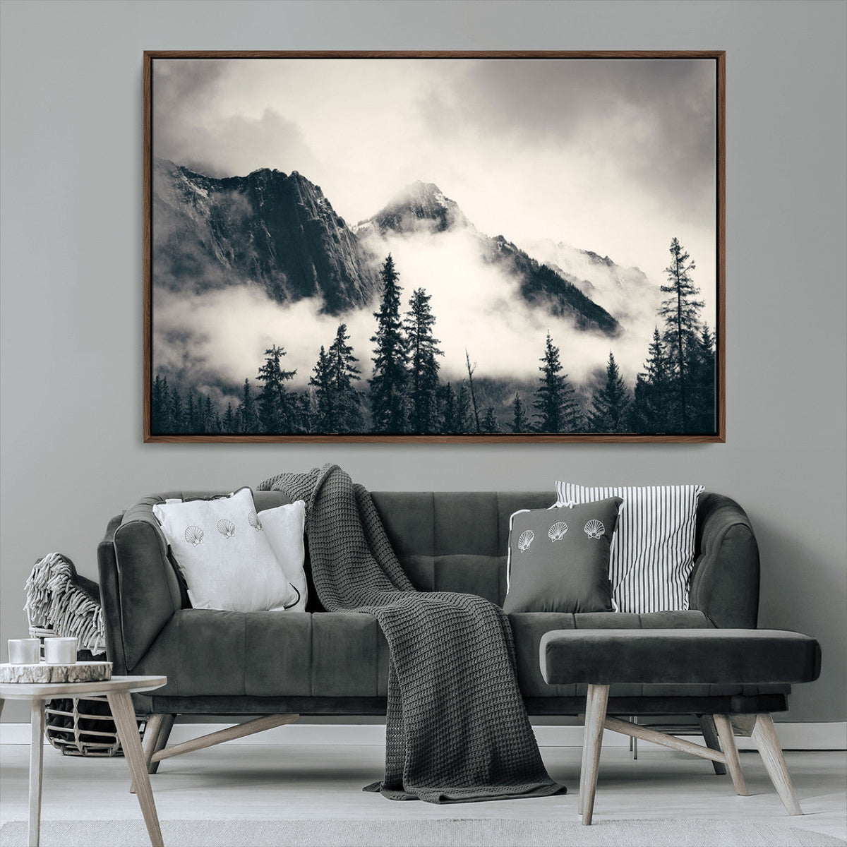 Large Foggy Mountain Forest Wall Art Canvas Print | Misty