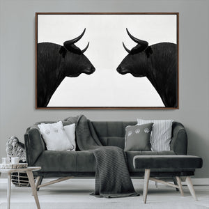 Spanish Bull Art - Framed Black and White Bull Canvas Print
