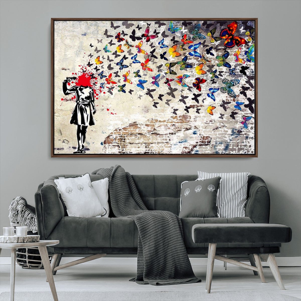 Banksy Art Butterfly Girl Explosion Canvas Art – Vibrant