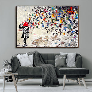 Banksy Art Butterfly Girl Explosion Canvas Art – Vibrant