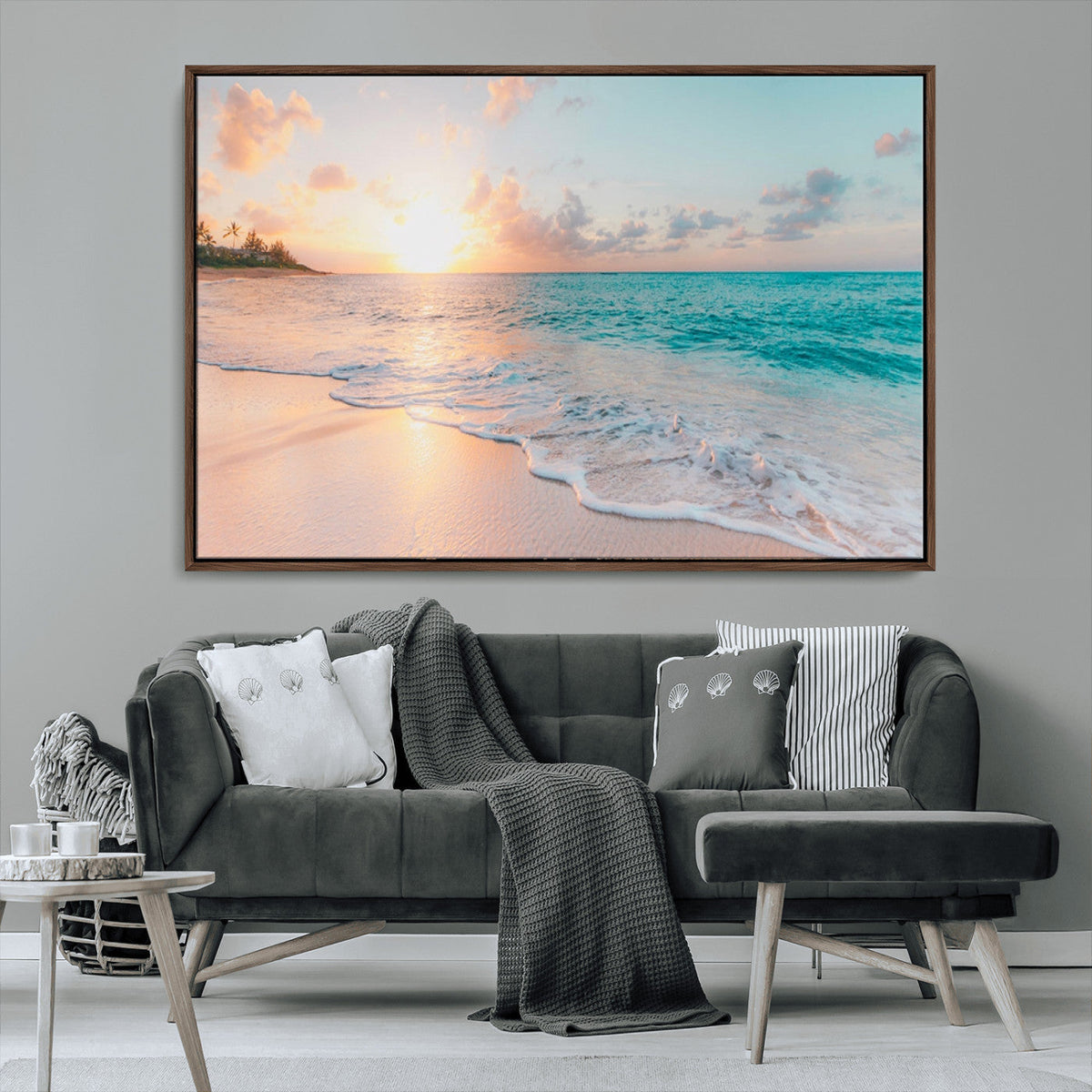Beach Sunrise Wall Art, Coastal Seascape Canvas Print, Ocean
