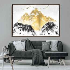 Golden Mountain Triptych Wall Art Canvas Print, Modern