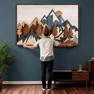 Woodland Mountain Landscape Triptych, Giclee Canvas Art for