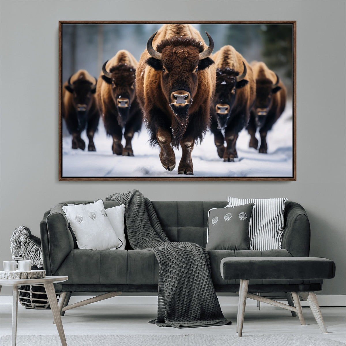 Buffalo Wall Art Canvas Print, American Bison Herd Wall Art