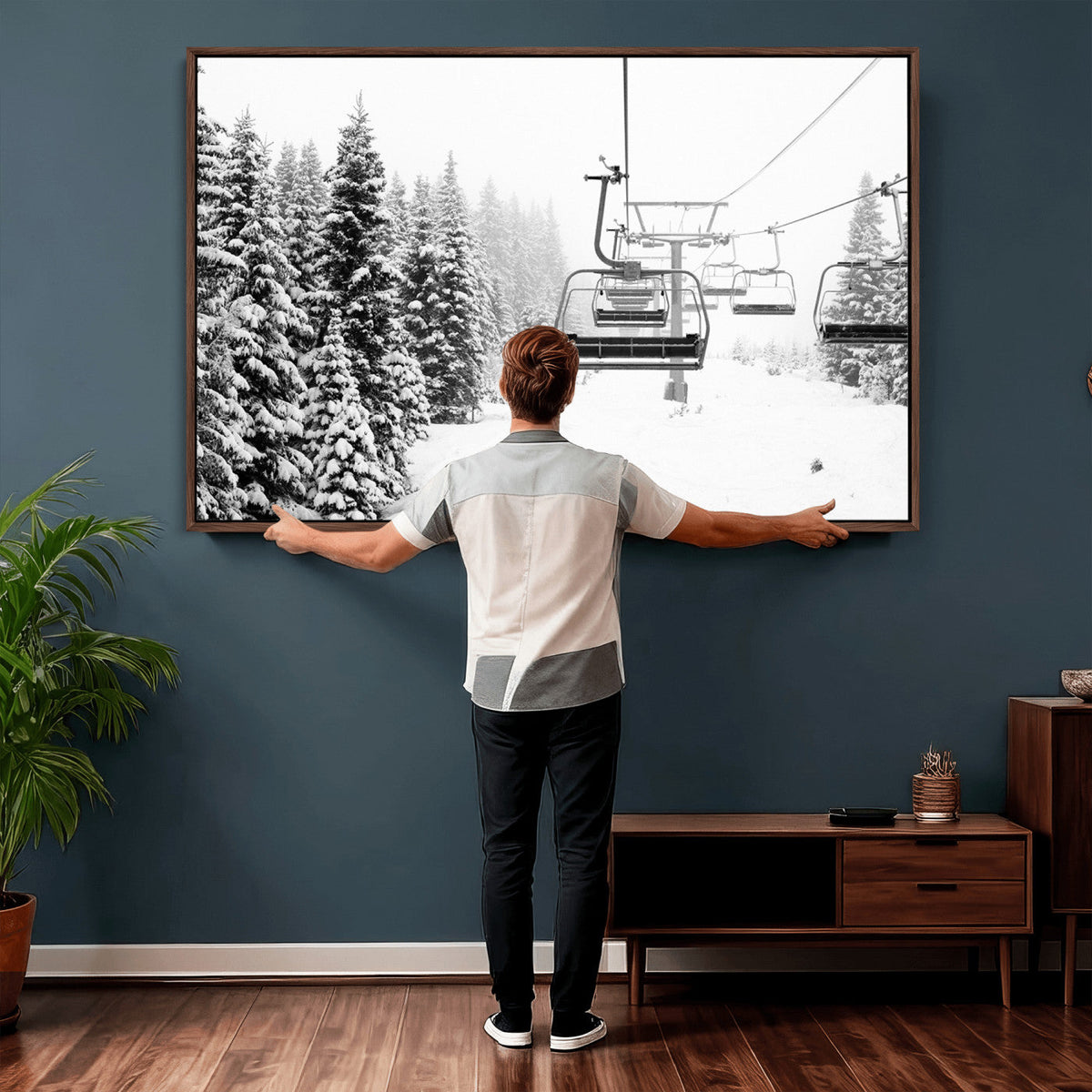 Ski Wall Art - Ski Lift Wall Art Canvas Print Snow Covered