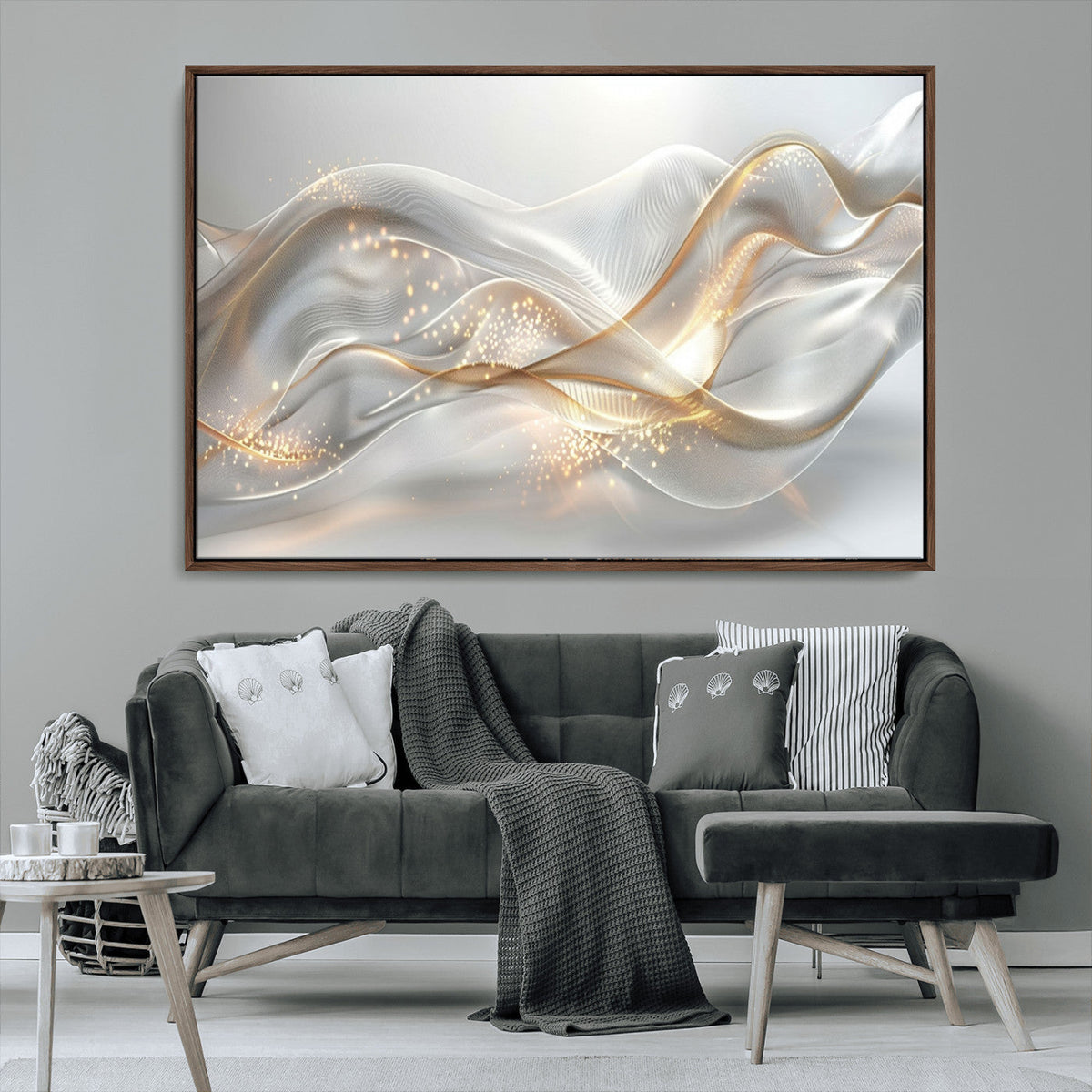 Abstract art Grey and Gold Lines Wall Art