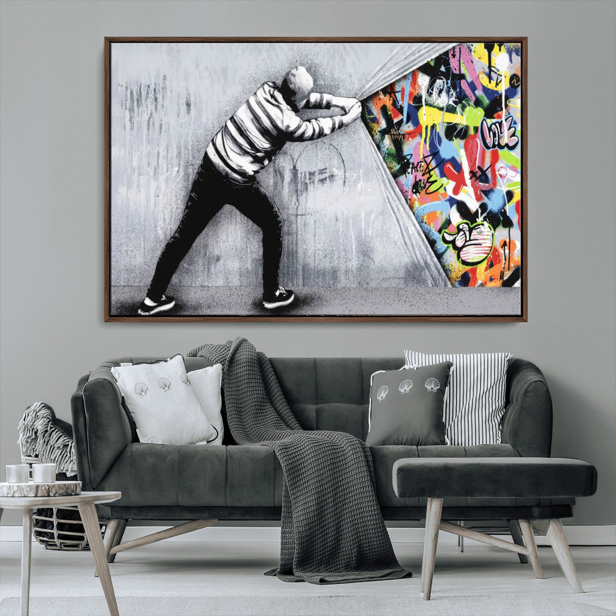 Banksy Art Behind the Curtain Street Wall Art Canvas Print |