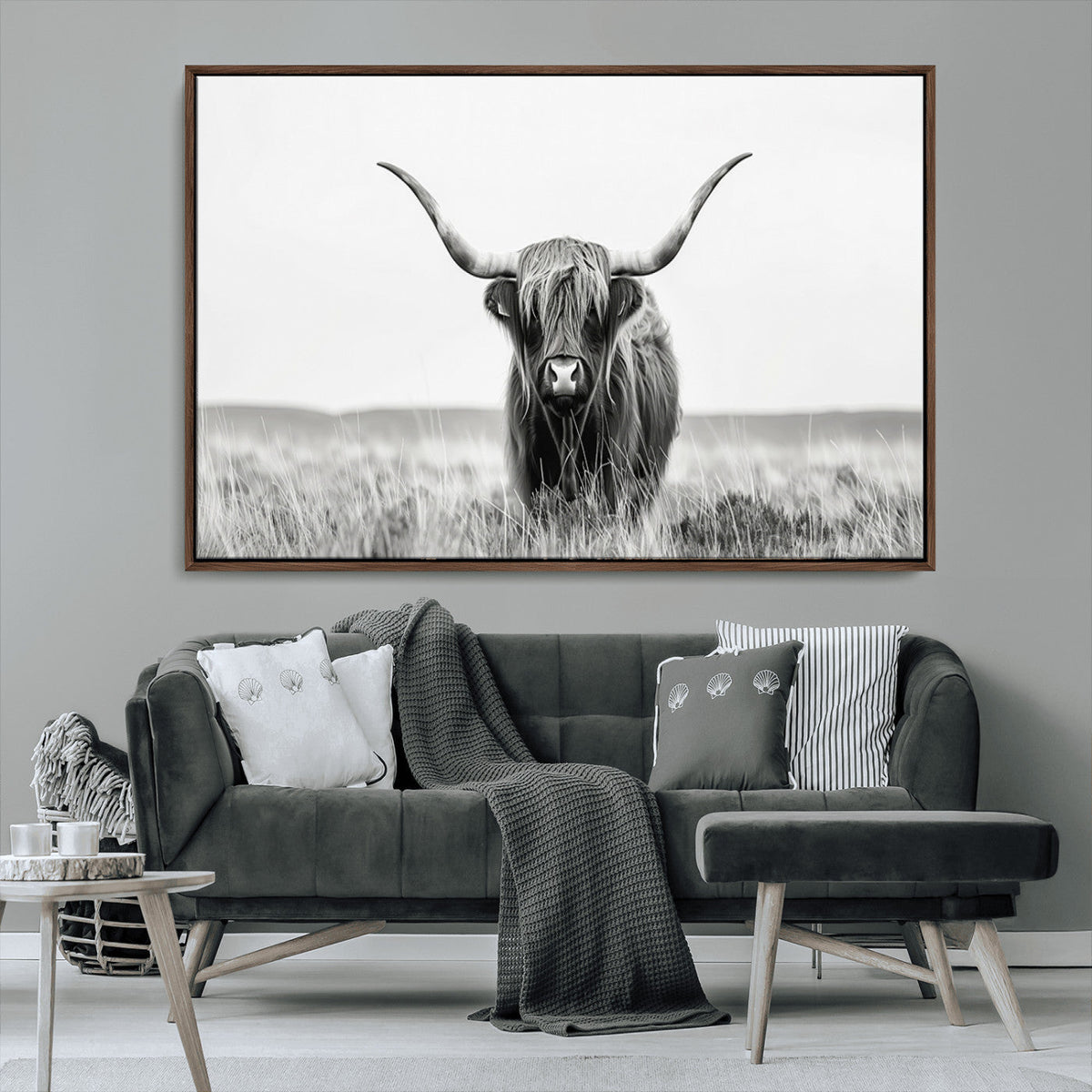 Highland Cow Canvas Wall Art – Majestic Beauty in Black and