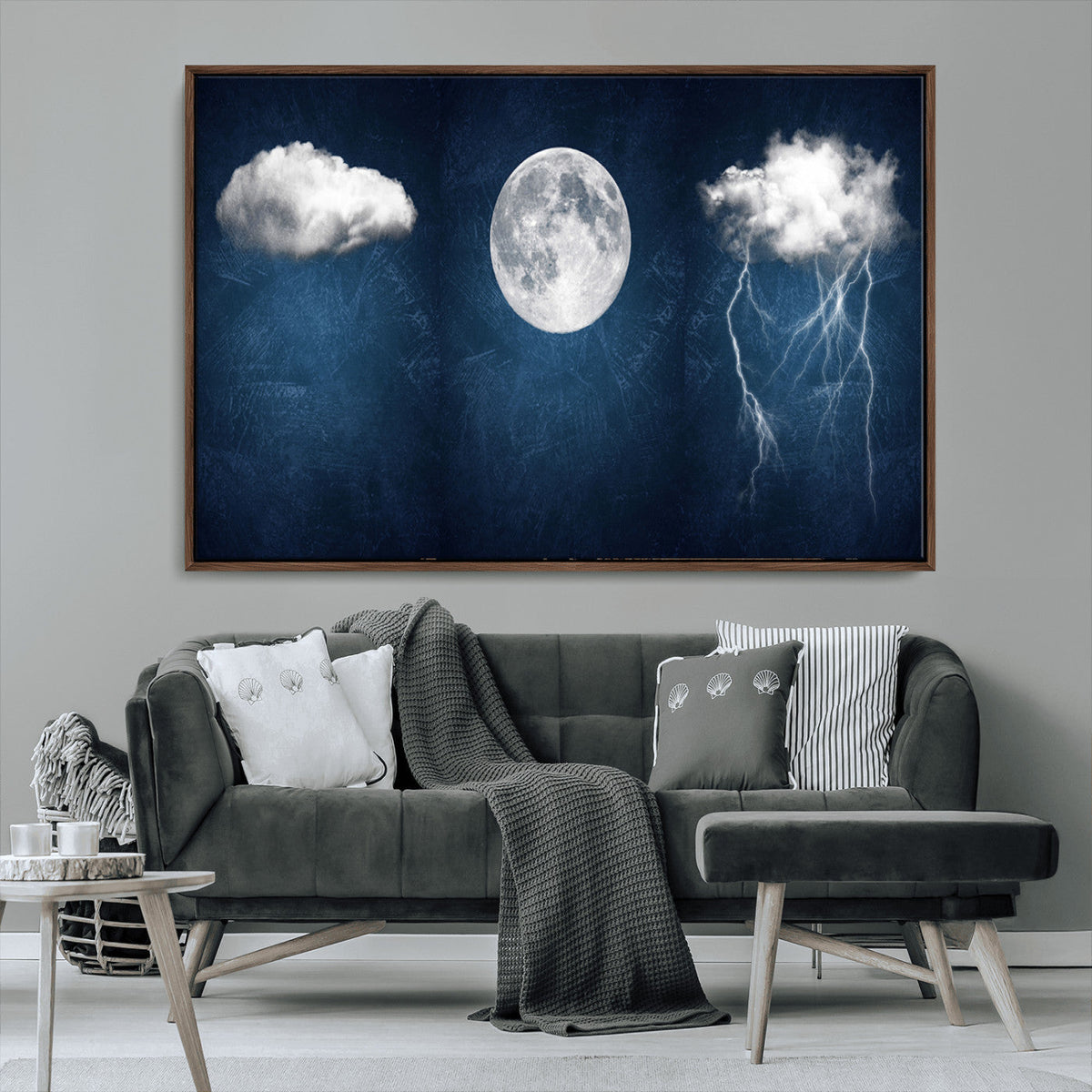 Dark Blue Cloud Art, 3 Piece Indigo Blue Wall Art, Aesthetic