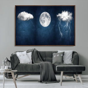 Dark Blue Cloud Art, 3 Piece Indigo Blue Wall Art, Aesthetic