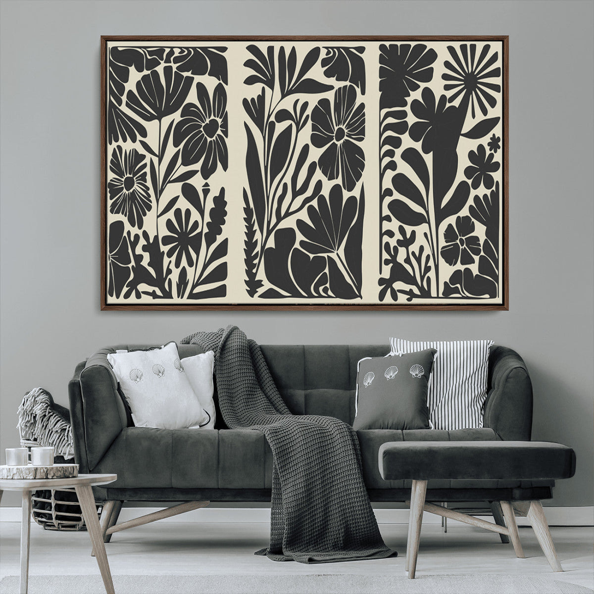 Modern Botanical Wall Art - Floral Black and White Canvas