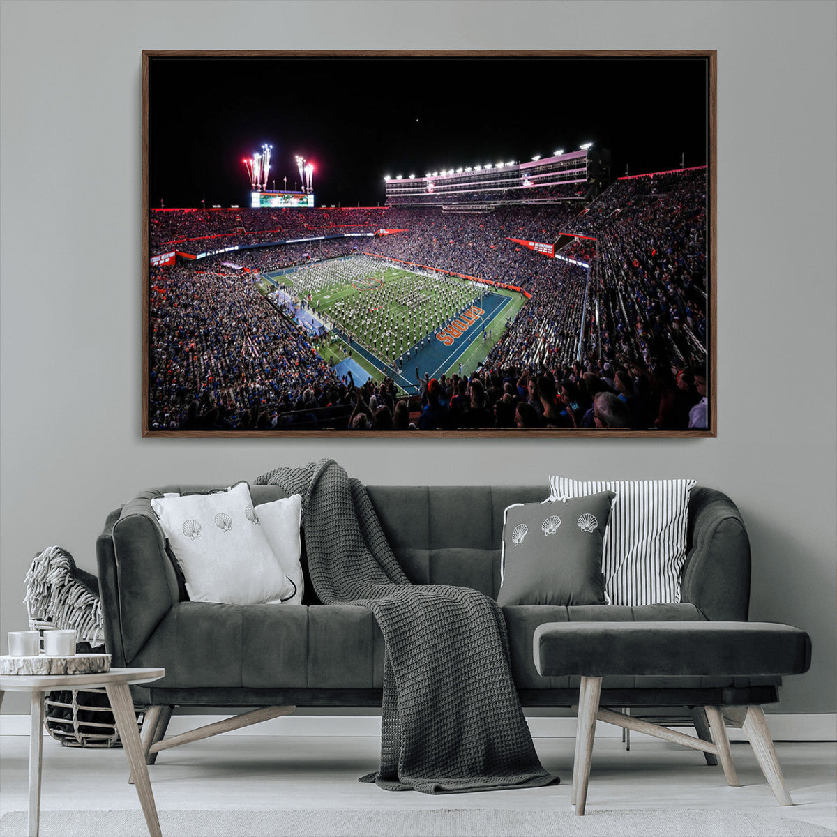 Ben Hill Griffin Stadium Night Game Triple Canvas Wall Art -