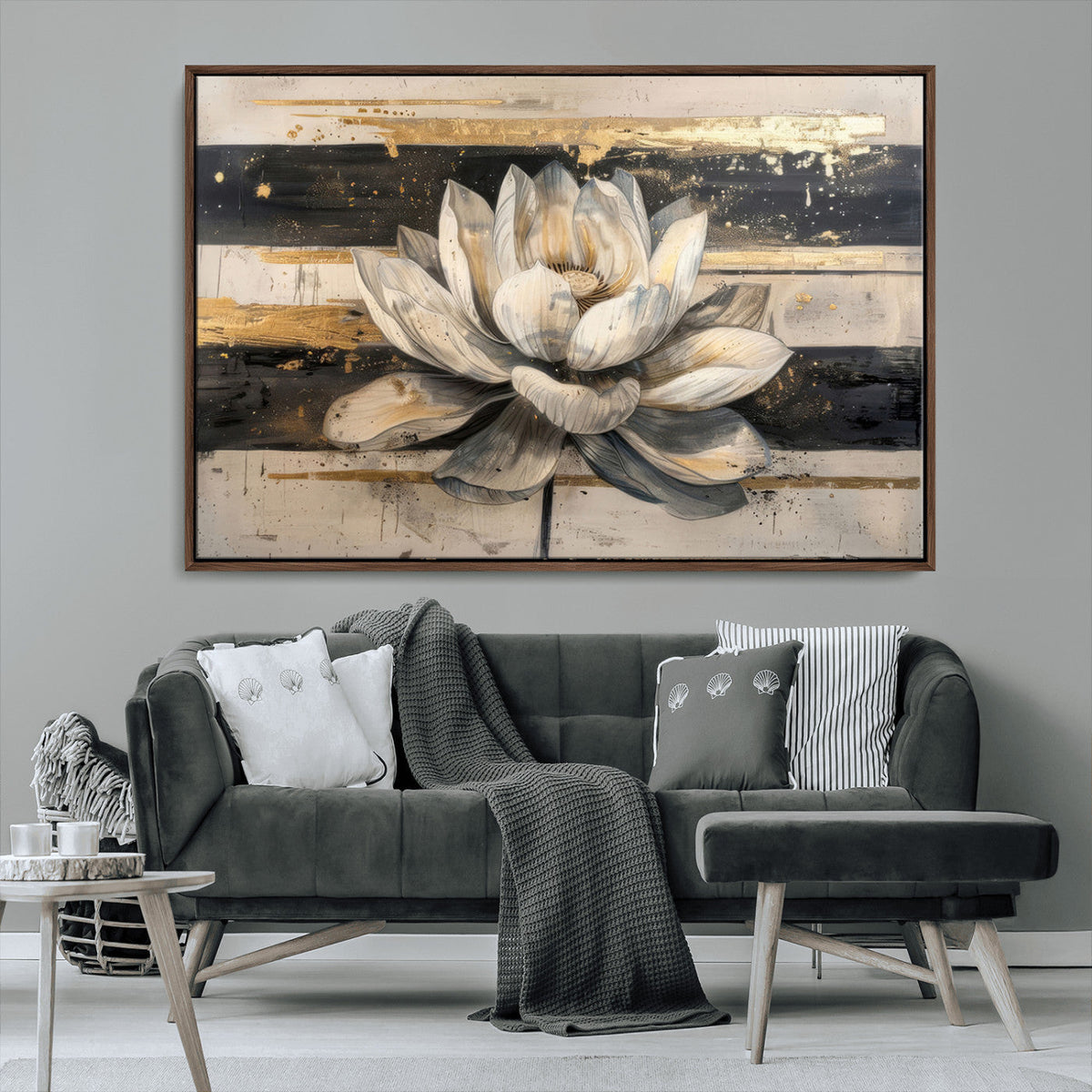 Lotus Flower Wall Art – Framed Abstract Floral Canvas
