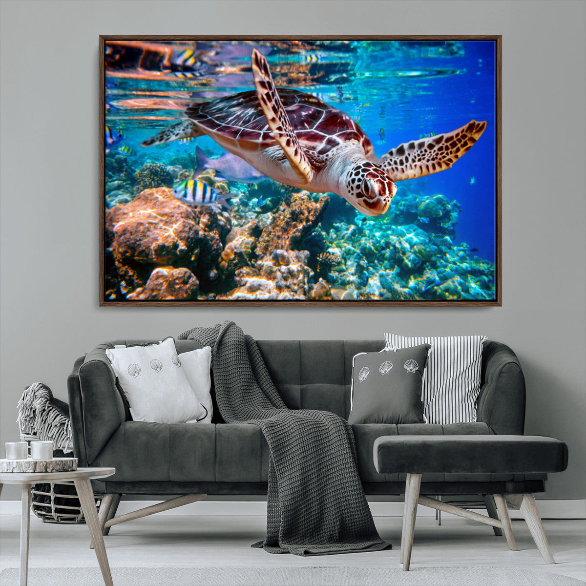 Underwater Coral Reef Sea Turtle Wall Art Canvas Print,