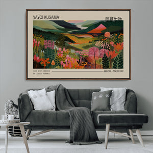 Yayoi Kusama Landscape Canvas Print, Vibrant Floral Mountain