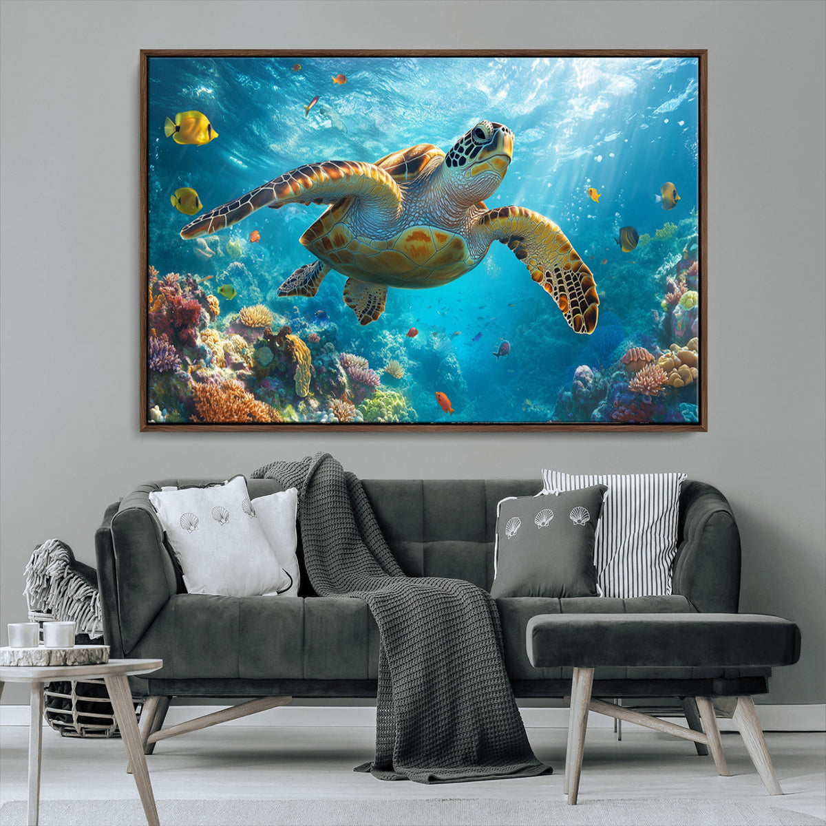Sea Turtle Underwater Canvas Wall Art Print - Vibrant Ocean
